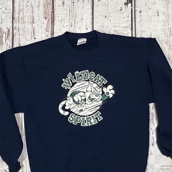 Vintage 80s Wildcat Spirit Blue Sports Jerzees Pullover 1980s Sweatshirt - Picture 4 of 6
